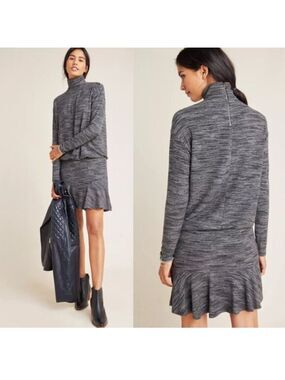 Bailey 44 Charcoal Knit Funnel neck drop waist sweater Dress size large
